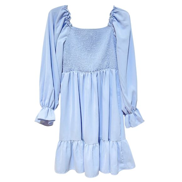 Periwinkle Off Shoulder Ruffle Hem Dress Square Neck Smocked - Picture 2 of 11